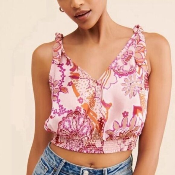 NEW Free People Weekend in Montauk Tank Crop Top Floral Pink Size Small NWT - Picture 1 of 5